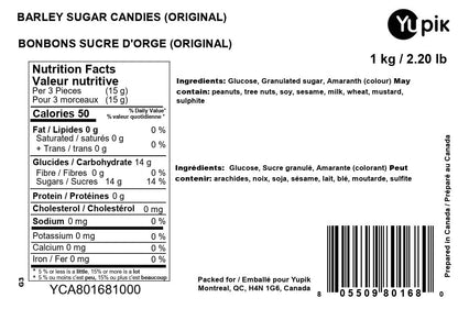 Yupik Original Barley Sugar Candies, 1 kg, Individually Wrapped Bright Red Hard Candies, Fat-Free, Low-Calorie, Perfect for Snacking, Gifting, & Halloween Treats