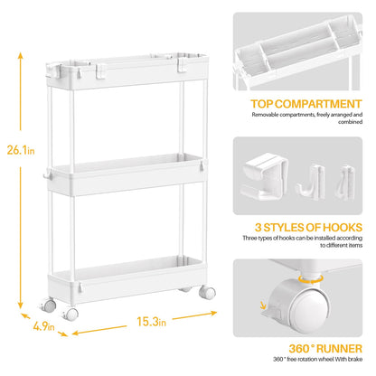 SPACELEAD Slim Storage Cart,3 Tier Bathroom Rolling Utility Cart Storage Organizer Slide Out Cart, Mobile Shelving Unit Organizer Trolley for Office Bathroom Kitchen Laundry Room Narrow Places, White 🍁 All In One Marketplace Canada