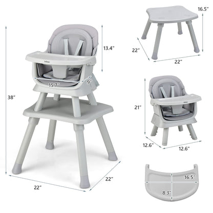 INFANS 8 in 1 Baby High Chair, Convertible Highchair for Babies and Toddlers, Infant Dining Booster Seat, Building Block Table, Kids Stool Table Chair Set with Removable Tray (Grey) 🍁 All In One Marketplace Canada