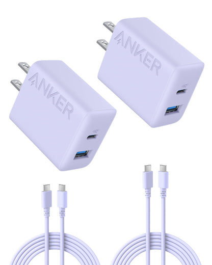 Anker iPhone 16 Charger, 2-Pack 20W Fast USB C Charger Block, for iPhone 16/16 Pro Max/15 Series/iPad Pro and More (Purple, 2 Pack & 2 Cable) 🍁 All In One Marketplace Canada