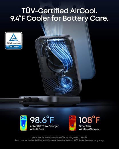 Anker Prime 3-in-1 Charging Station, AirCool Wireless Charger, 25W Qi2.2-Certified Palm-Sized Foldable MagSafe Charger Compatible with iPhone 17, Apple Watch, AirPods (Non-Battery, with Adapter) 🍁 All In One Marketplace Canada