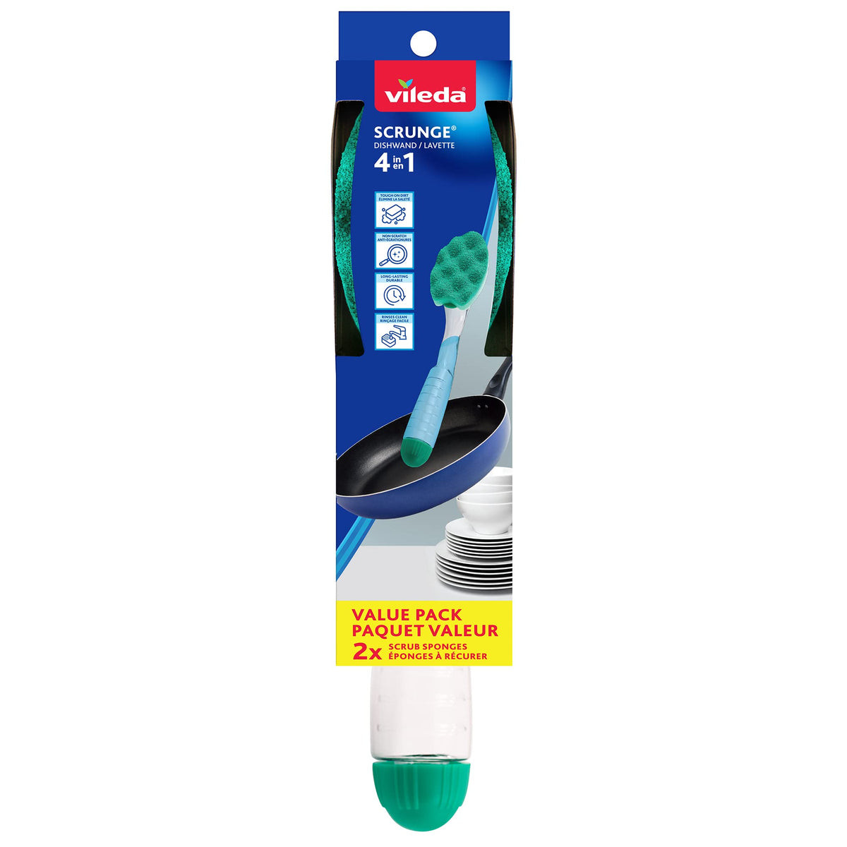 Vileda Scrunge Multi-Use Dishwand with 1 Extra Refill | Non-Scratch Dish Brush | Replaceable Scrubbing Sponge Head 🍁 All In One Marketplace Canada