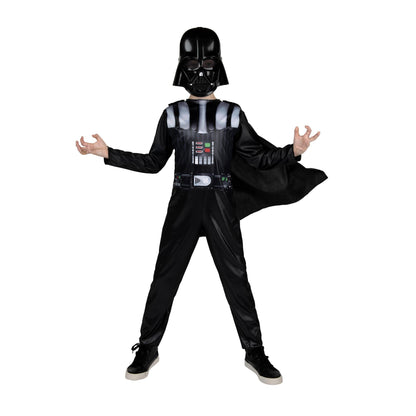 Star Wars Darth Vader Official Youth Halloween Costume - Printed Jumpsuit with Cape and Plastic Mask (M) Black