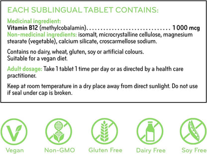 Sisu Vitamin B12 1000 mcg Methylcobalamin Sublingual Tablets, Unflavoured, 180 Tablets, Supports Energy Metabolism and Red Blood Cell Formation 🍁 All In One Marketplace Canada