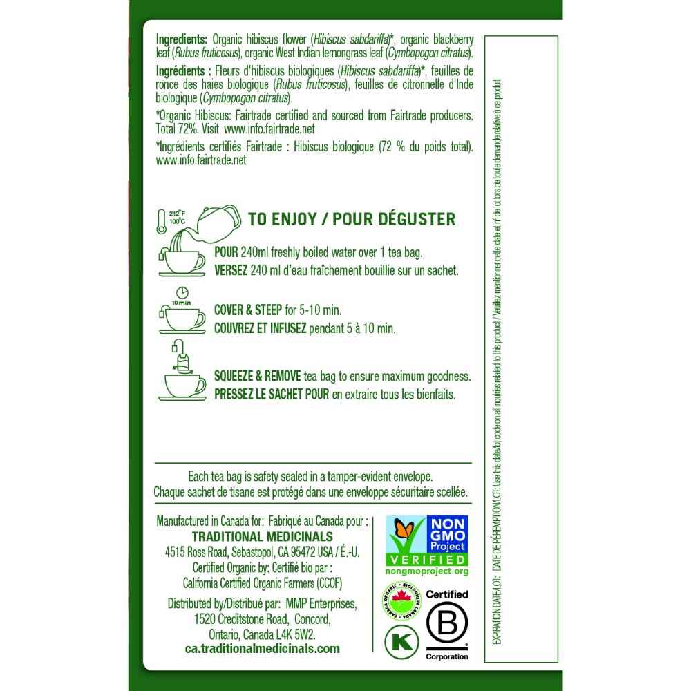 Traditional Medicinals - Organic Hibiscus Herbal Tea (Pack of 6) - Fair Trade Ingredients - Tart, Tangy and Fruity - 96 Tea Bags Total 🍁 All In One Marketplace Canada