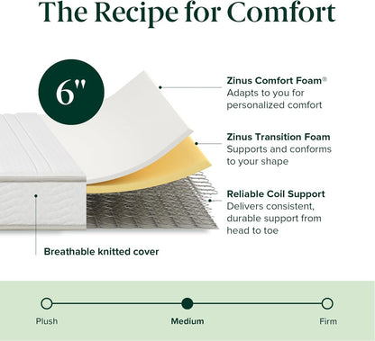 Zinus Narrow Twin Mattress - 6 Inch Foam and Spring Hybrid Mattress, Affordable Mattress, CertiPUR-US Certified Foam with Pressure Relief, Mattress in a Box, 10-Year Warranty, Narrow Twin, 30"x75" 🍁 All In One Marketplace Canada