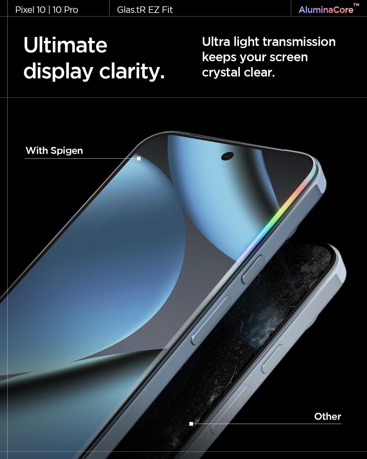 Spigen AluminaCore Tempered Glass Screen Protector [GlasTR EZ FIT] designed for Pixel 10 Pro | Pixel 10 | Pixel 9 Pro | Pixel 9 [2 Pack] Aluminum-Enhanced Durability and Impact Resistance 🍁 All In One Marketplace Canada