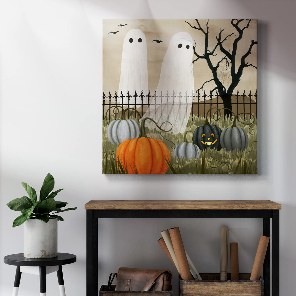 Renditions Gallery Modern Canvas Wall Art Pictures for Office Decorations Halloween Hunted Pumpkin Patch Premium Wall Hanging Wooden Artwork for Livingroom Kitchen Paintings - 32"X32" LT508