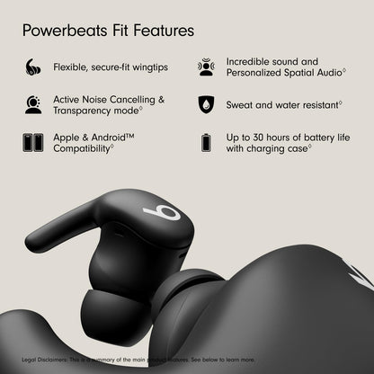 Beats - Powerbeats Fit - Wireless Noise-Cancelling Workout Earbuds with Ultimate Secure Fit, IPX4, Up to 30H of Battery Life & Charging case, Compatible with Apple & Android - Jet Black 🍁 All In One Marketplace Canada