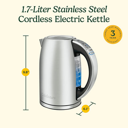 Cuisinart PerfecTemp 1.7L Cordless Electric Tea Kettle, 1500W Fast Heat-Up, 6 Preset Temperatures, 30-Min Keep Warm, Stay-Cool Nonslip Handle, Brushed Stainless Steel (CPK-17C) 🍁 All In One Marketplace Canada