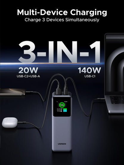UGREEN Power Bank, 25000mAh 200W, 3-Port Portable Charger, TFT Smart Display, Battery Pack, Compatible with iPhone 16/16 Plus/16 Pro/16 Pro Max, iPhone 15/14/13/12, MacBook, Dell, Galaxy S25 Ultra 🍁 All In One Marketplace Canada