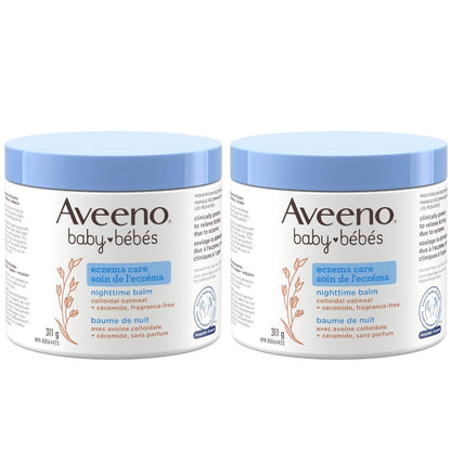 Aveeno Baby Eczema Care Nighttime Balm - Bedtime Body Lotion for itching due to eczema Colloidal Oatmeal + ceramide - Fragrance Free, Pack of 2 (622g Total)