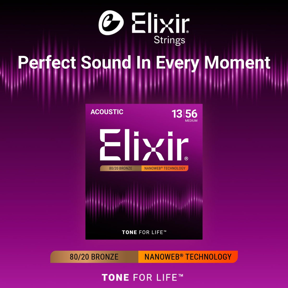 Elixir 80/20 Bronze Acoustic Guitar Strings with Nanoweb Coating - Medium 13-56 🍁 All In One Marketplace Canada