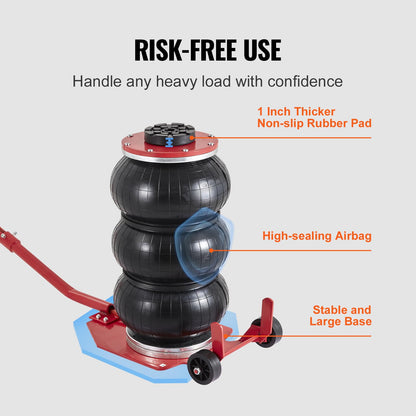 VEVOR Air Jack, 3 Ton/6600 lbs Triple Bag Air Jack, Airbag Jack with Six Steel Pipes, Lift up to 17.7 inch/450 mm, 3-5 s Fast Lifting Pneumatic Jack, with Long Handles for Cars, Garages, Repair, (Red) 🍁 All In One Marketplace Canada