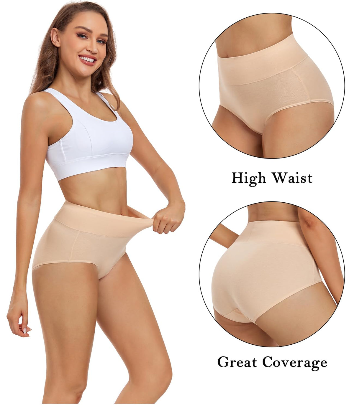 wirarpa Women's High Waisted Cotton Briefs Ladies Underwear Comfortable Panties 5 Pack Beige Large 🍁 All In One Marketplace Canada