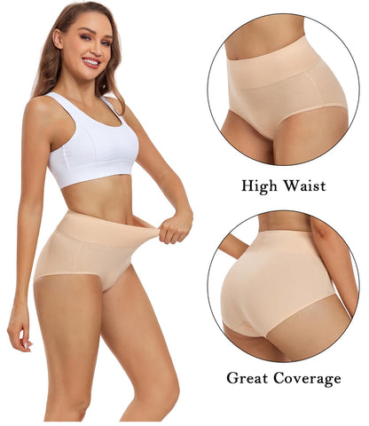 wirarpa Women's High Waisted Cotton Briefs Ladies Underwear Comfortable Panties 5 Pack Beige Large 🍁 All In One Marketplace Canada