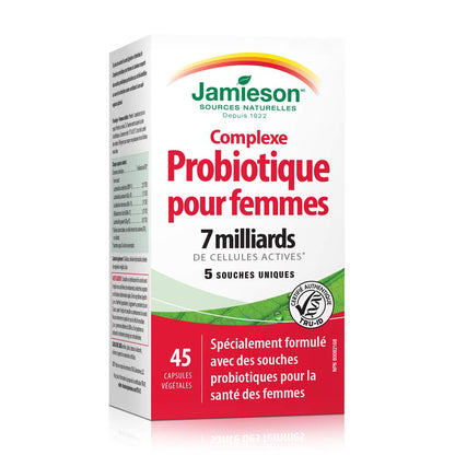 Jamieson Women's Probiotic Complex 7 Billion Active Cells, Supports Digestive Health, Intestinal Health, Gut Flora, and Vaginal Health with Lactobacillus and Bifidobacterium, Non-GMO, Gluten-Free, 45 Vegetarian Capsules 🍁 All In One Marketplace Canada