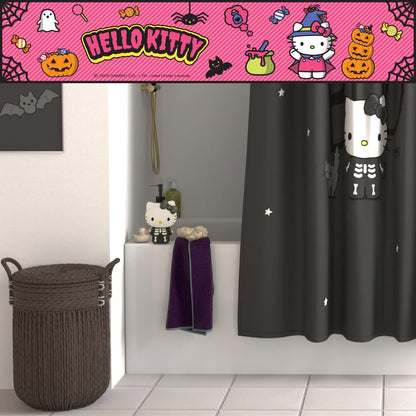 Sanrio Hello Kitty Skeleton Halloween 13-Piece Shower Curtain Set, 72 x 72 Inch Fabric Curtain with Hooks, Bathroom Decor, Machine Washable, (100% Officially Licensed Product) by Franco Collectibles