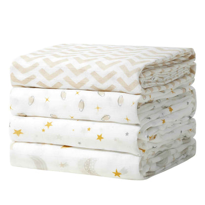 Momcozy Muslin Swaddle Blanket, 4 Pack Ultra Soft Neutral Swaddle Blankets, Breathable Large 47'' x 47'' Baby Infant Newborn Essentials, Boys Girls Receiving Blanket, Beige Star 🍁 All In One Marketplace Canada