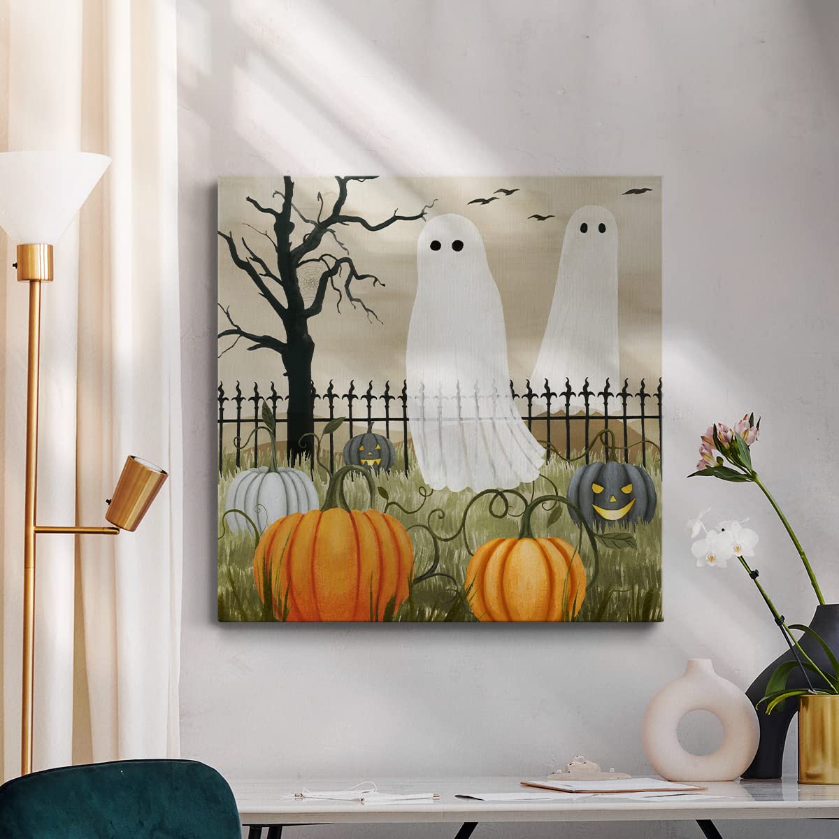 Renditions Gallery Modern Canvas Wall Art Pictures for Office Decorations Halloween Hunted Pumpkin Patch Premium Wall Hanging Wooden Artwork for Livingroom Kitchen Paintings - 16"X16" LT508