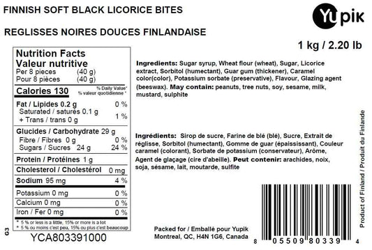 Yupik Finnish Soft Black Licorice Bites, 1 kg, Soft & Chewy Candy, Original Sweet Licorice Flavor, Fun Treat, Delicious Snack, Halloween Treats, Ideal for Gifting & Holidays