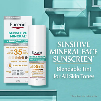 Eucerin Sun Tinted Mineral Face Sunscreen, Daily Face Sunscreen SPF 35 with Zinc Oxide and 5 Antioxidants, Mineral Body SPF 35 Lotion with UVA-UVB Sun Protection, Fragrance Free & Non Greasy, 50 ml pump 🍁 All In One Marketplace Canada