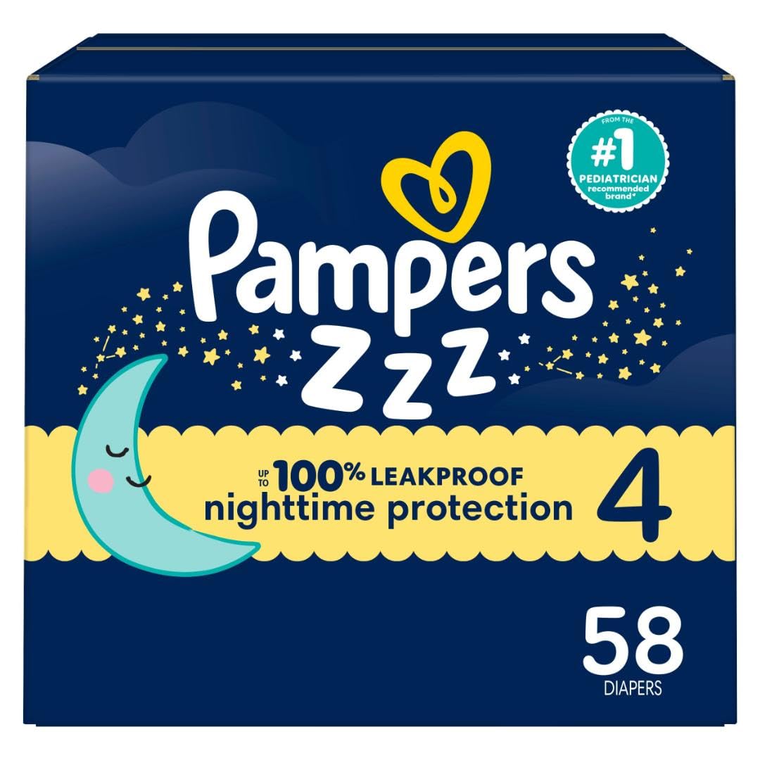 Pampers ZZZ Overnight Diapers, Size 4, Nighttime Protection Disposable Baby Diaper, 1 Pack (Count of 58) 🍁 All In One Marketplace Canada