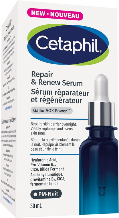 CETAPHIL Repair & Renew Night Serum for Stressed Sensitive Skin with Gallic Acid & Vitamin E, PM Face Serum, Repairs Skin Barrier Overnight, Dermatologist Recommended, 1 fl oz Dropper Bottle 🍁 All In One Marketplace Canada