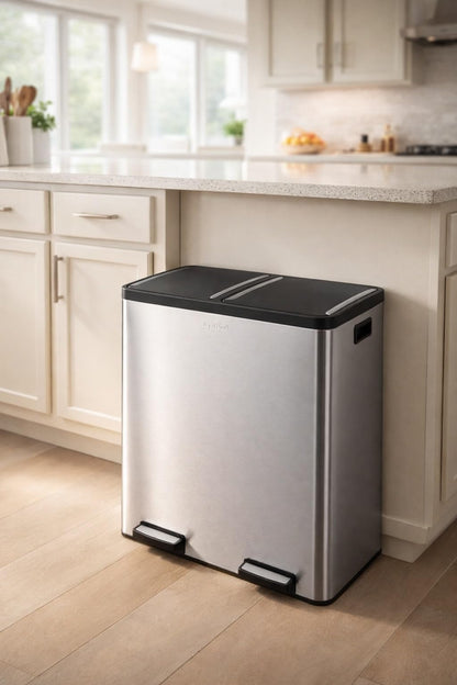 The Step N' Sort 18.5 Gallon Extra Large Capacity, Soft-Step, Dual Trash and Recycling Bin with Removable Inner Bins. Silver 🍁 All In One Marketplace Canada