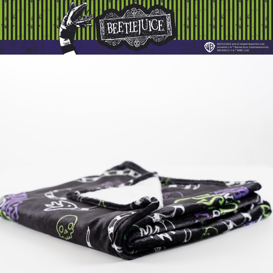 Franco Collectibles Beetlejuice Halloween Goth Strange & Unusual Bedding Super Soft Cozy Plush Throw, 46 in x 60 in, (Officially Licensed Product)