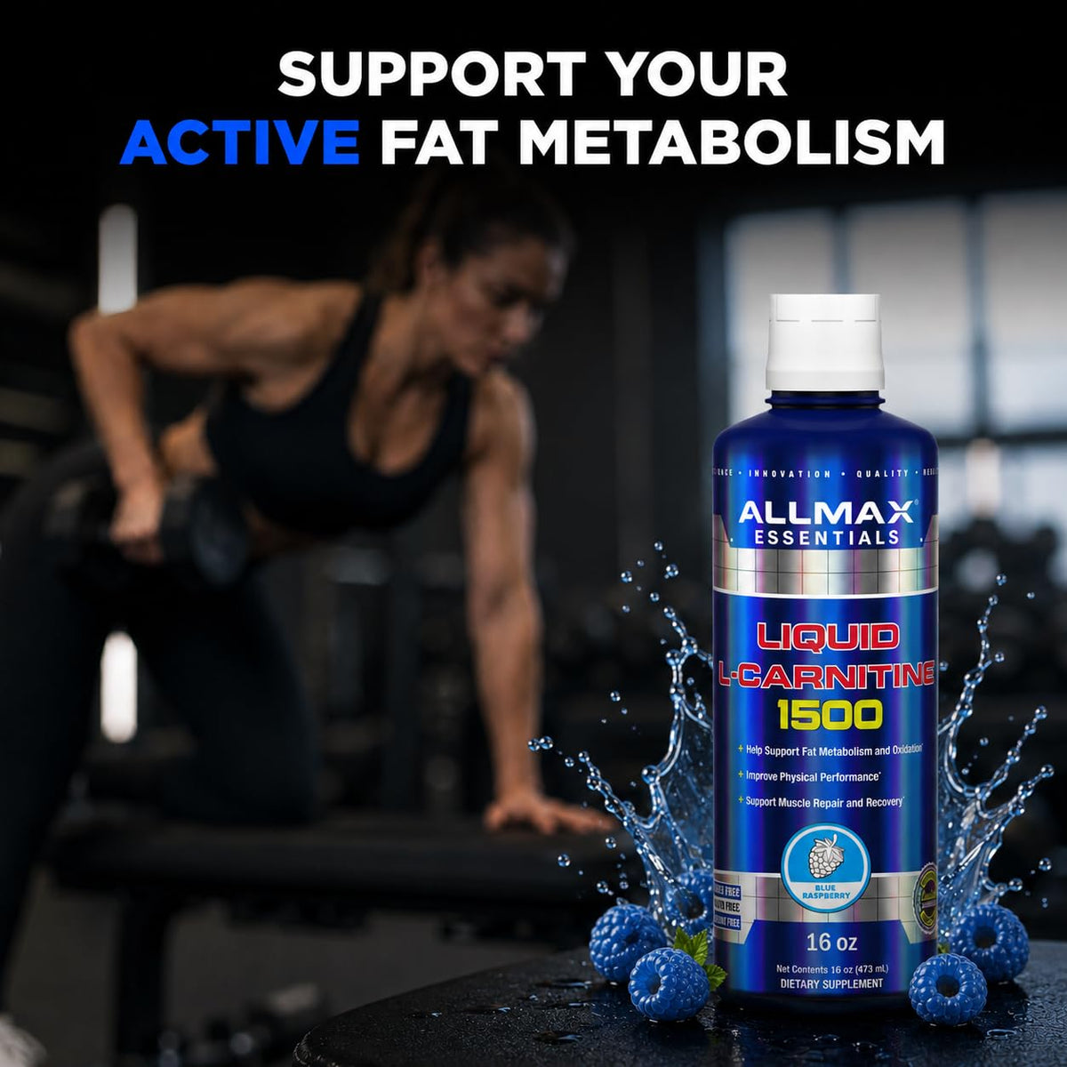 ALLMAX Nutrition Liquid L-Carnitine 1500 Miligrams, Blue Raspberry, 16 oz (473 ml) 🍁 All In One Marketplace Canada