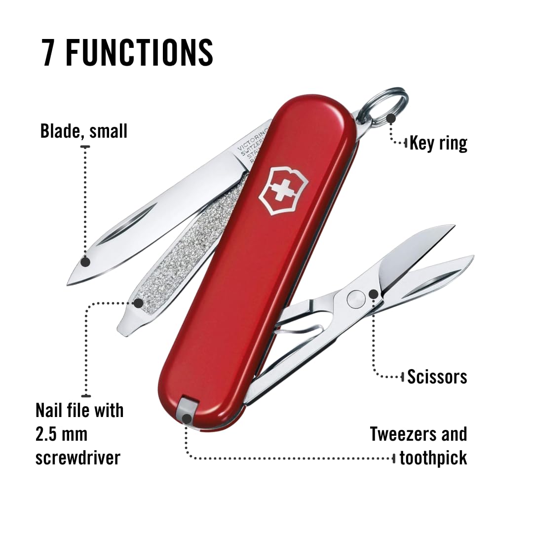 Victorinox Classic SD Swiss Army Knife, Compact, 7 Functions, Swiss Made Pocket Knife with Small Blade, Screwdriver and Key Ring - Style Icon (Red) 🍁 All In One Marketplace Canada