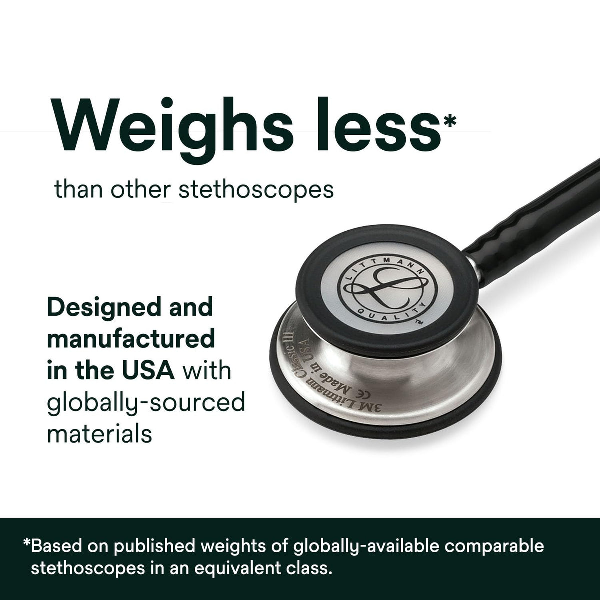 3M Littmann Classic III Monitoring Stethoscope, 5803, More Than 2X as Loud*, Weighs Less**, Stainless Steel Black-Finish Chestpiece, 69 cm (27") Black Tube, Stem and Headset 🍁 All In One Marketplace Canada