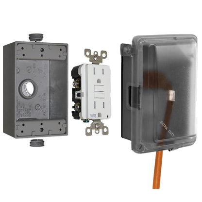 Sigma Engineered Solutions 16801 Non-Metallic Weatherproof Outdoor Electrical Outlet Kit w/Extra Duty Cover, Box and 15 Amp GFCI Receptacle, in-USE, Clear/Gray, 1 Gang, Lockable with Patented Hinge 🍁 All In One Marketplace Canada