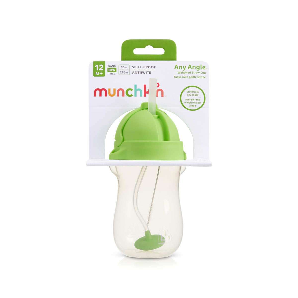 Munchkin Any Angle Sippy Cup for Toddlers, Weighted Straw Trainer Cup with Click Lock Lid, 10 Ounce, Green, 1 Pack 🍁 All In One Marketplace Canada