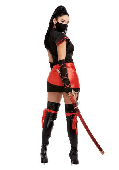 Dreamgirl Adult Womens Sexy Ninja Costume, Halloween Costume, Black/Red, Medium