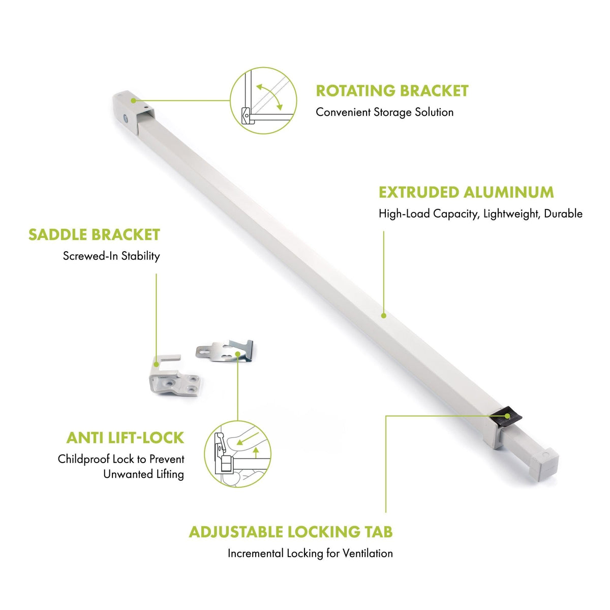 Ideal Security Sliding Patio Door Security Bar with Child-Proof Lock, Extendable, White (25.75-47.5 Inches) 🍁 All In One Marketplace Canada
