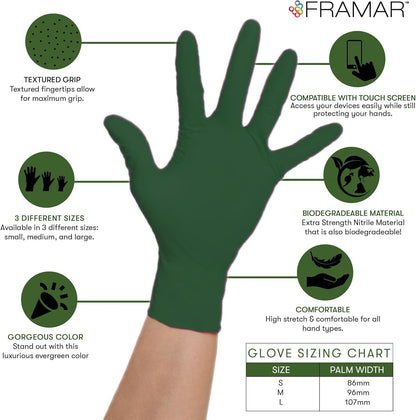 FRAMAR Green Nitrile Gloves Medium - Disposable Gloves Medium, Rubber Gloves Disposable, Cleaning Gloves, Kitchen Gloves, Mechanics Gloves, Cooking Gloves, Gant Latex Gloves Medium, 100 🍁 All In One Marketplace Canada