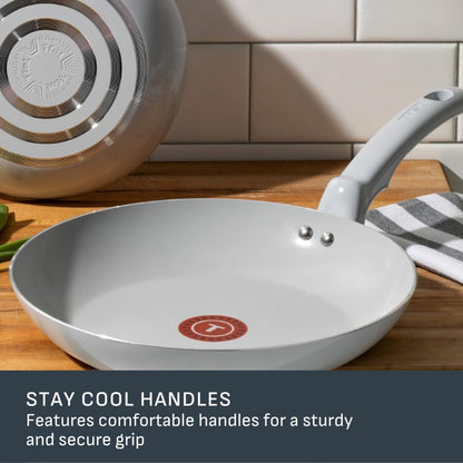 T-FAL Refresh Ceramic Nonstick Fry Pan Set, 2 Pieces, 8 Inch (20 cm) & 10 Inch (26 cm), Eco-Friendly, Durable for Healthy Cooking, Moon Grey 🍁 All In One Marketplace Canada