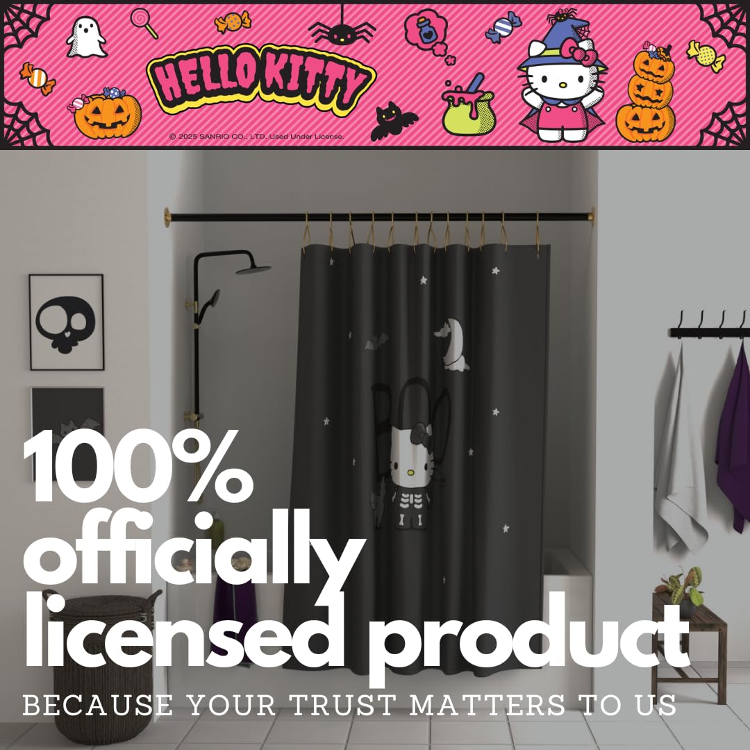 Sanrio Hello Kitty Skeleton Halloween 13-Piece Shower Curtain Set, 72 x 72 Inch Fabric Curtain with Hooks, Bathroom Decor, Machine Washable, (100% Officially Licensed Product) by Franco Collectibles