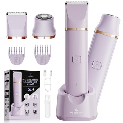 VG VOGCREST Bikini Trimmer for Women: 2-in-1 Painless Body Shaver for Underarm Leg Arm - Portable Travel Friendly Pubic Grooming Kit - Rechargeable Electric Razor with Charging Dock 🍁 All In One Marketplace Canada