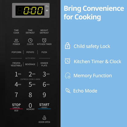 COMFEE' CM-M201K(BK) Countertop Microwave Oven with Express Cook, 6 Preset Menus and Kitchen Timer, 20L, 700W, Black 🍁 All In One Marketplace Canada