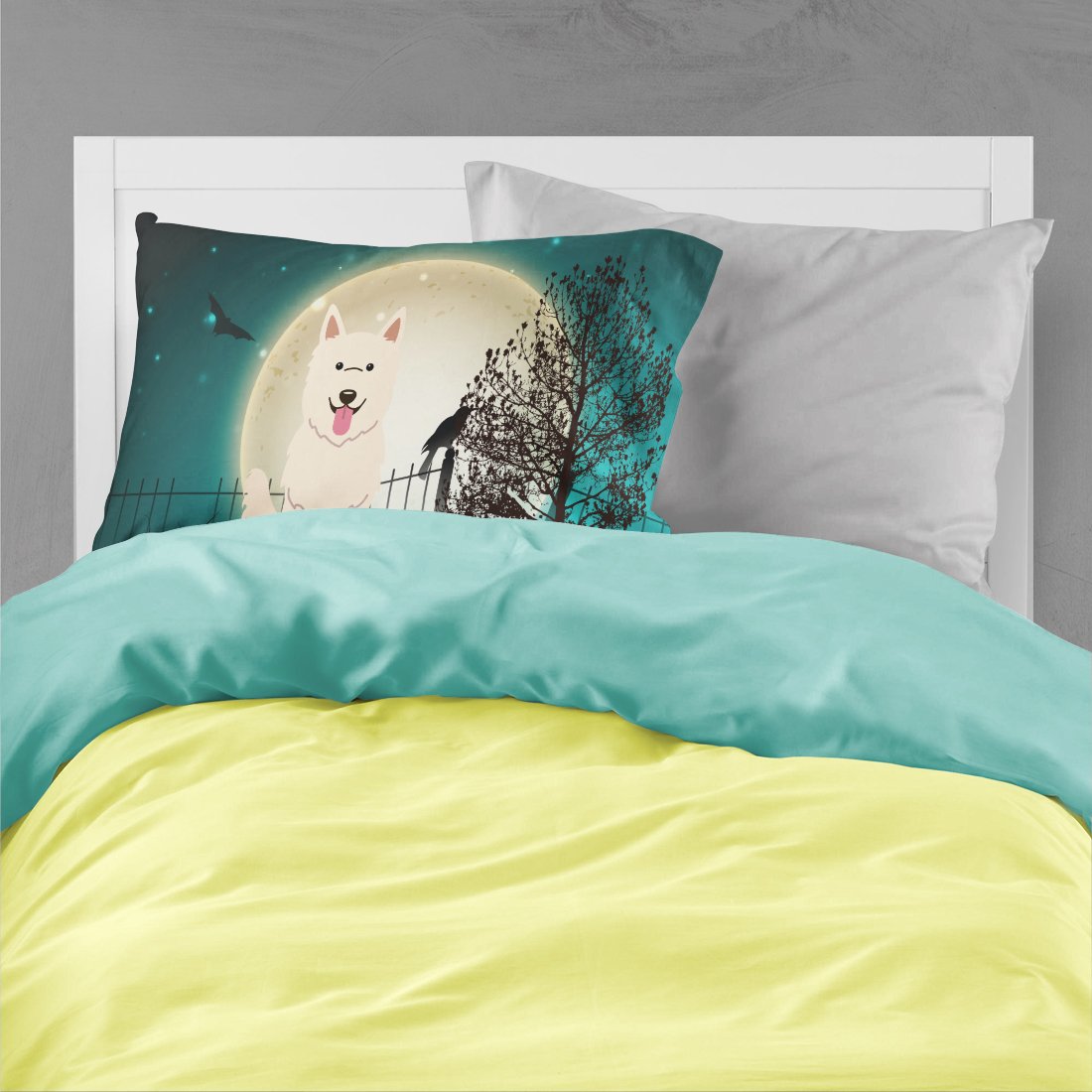 Caroline's Treasures BB2235PILLOWCASE Halloween Scary White German Shepherd Fabric Standard Pillowcase Lightweight Super Soft Easy Care Decorative Artwork Pillowcase, Standard
