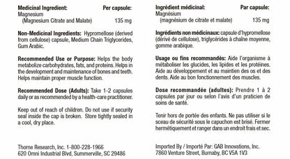 Thorne Magnesium Citramate - Magnesium with Citrate-Malate to Support Energy Production, Heart and Lung Function, and Metabolism of Sugar and Carbs - 90 Capsules - 90 Servings 🍁 All In One Marketplace Canada