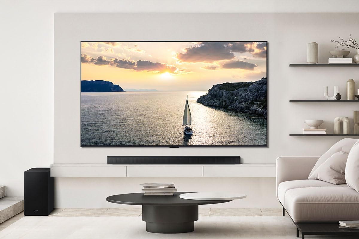 Samsung Sound Bar HW-B750F/ZC, 5.1 Channel, Subwoofer, 400 watts, Surround Sound, Q-Symphony, Dolby Digital, DTS Virtual:X, Bass Boost, Adaptive Sound, Bluetooth, HDMI ARC, Soundbar
