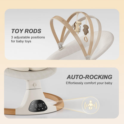 Baby Swings for Infants, Monamii Baby Swing, Bluetooth Infant Swing with Music Speaker, 5 Speeds and Remote Control, Electric Swing for Baby, Portable Baby Swing, Indoor & Outdoor Use (Light Beige) 🍁 All In One Marketplace Canada