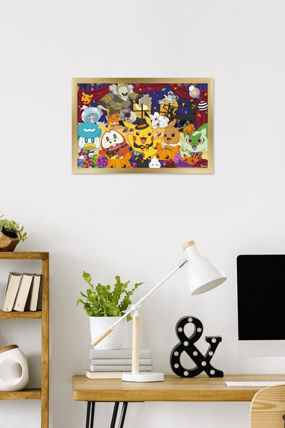 Pokémon: Halloween Party- Group Wall Poster, 22.4L" x 14.7W", Gold Framed Version