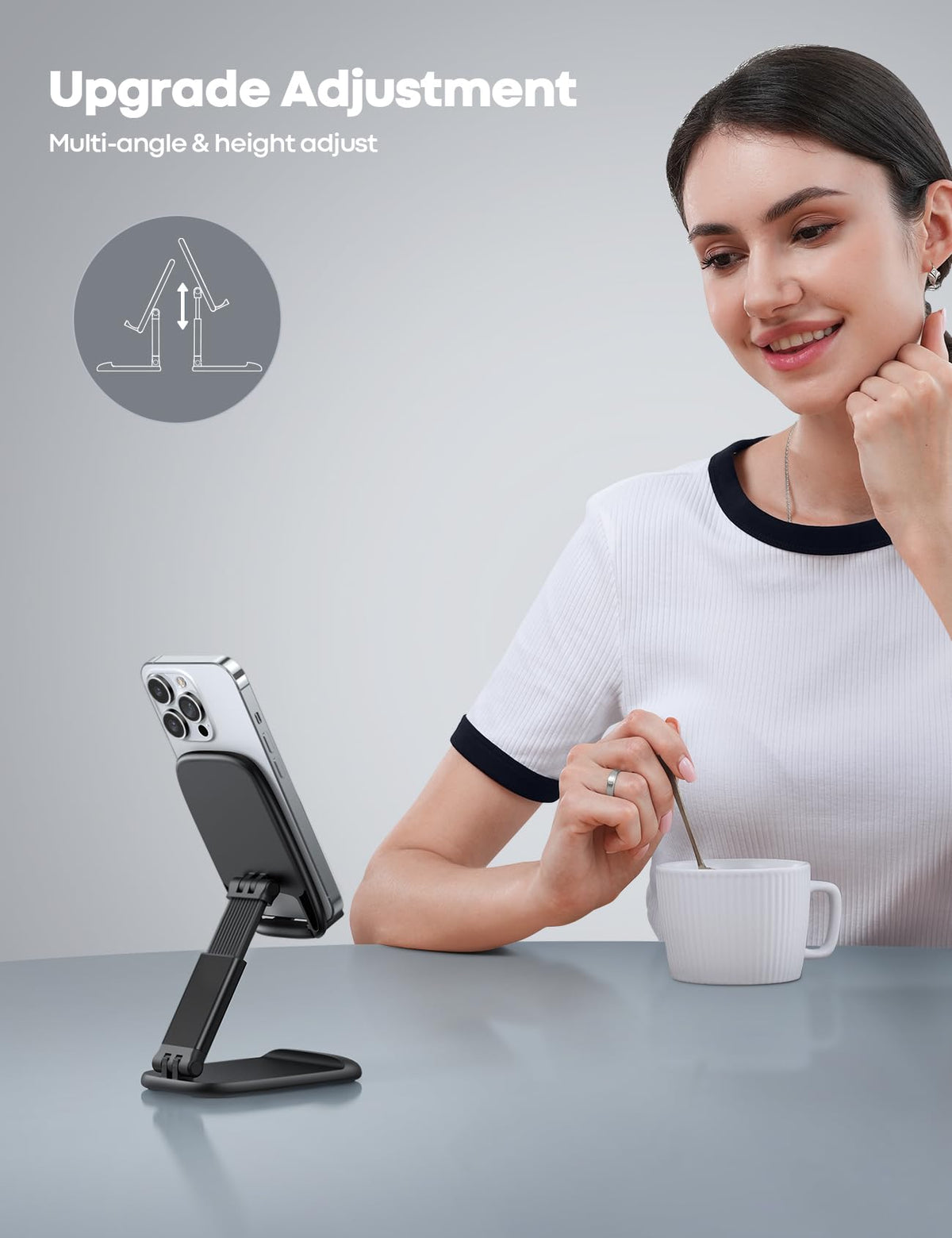 Lamicall Foldable Phone Stand for Desk - Height Adjustable Cell Phone Holder Portable Cellphone Cradle Desktop Dock Mom Gift Compatible with iPhone 14 15 16 17 Pro Max Plus Air, S24 S25 Ultra, 4-8" 🍁 All In One Marketplace Canada