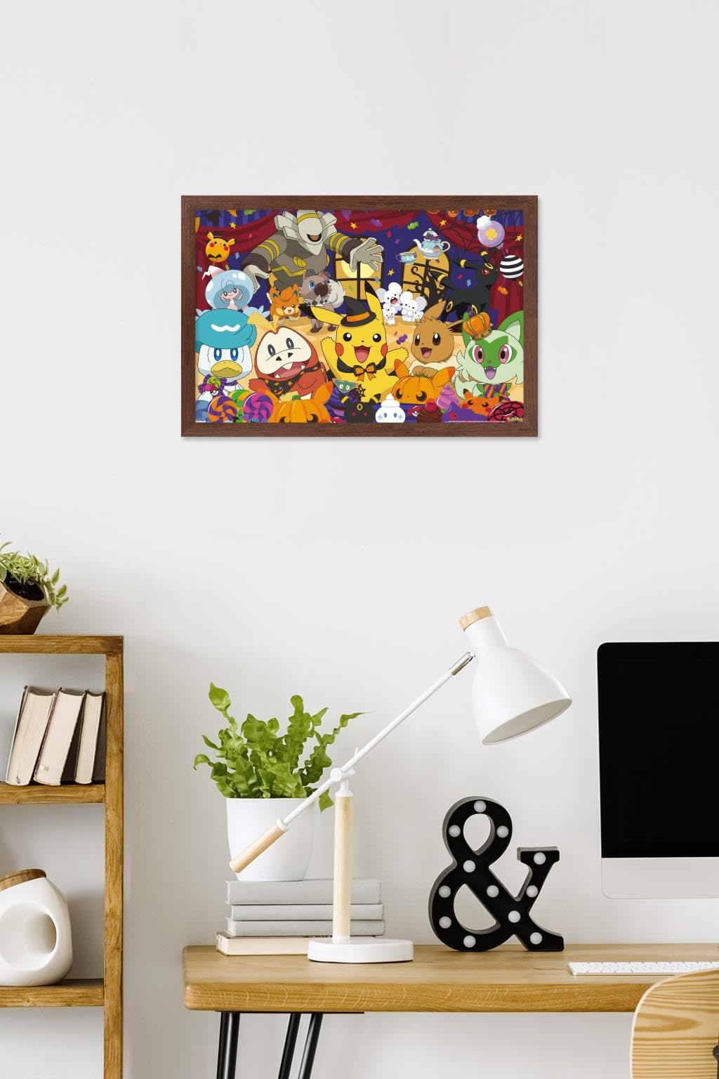 Pokémon: Halloween Party- Group Wall Poster, 22.4L" x 14.7W", Mahogany Framed Version