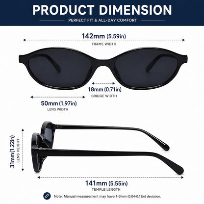 Retro Oval Cat Eye Sunglasses for Women 90s Trendy Small Lightweight Y2k Narrow Sunnies Cateye UV400 Sun Glasses 8057 Black+Brown+Tortoise 🍁 All In One Marketplace Canada